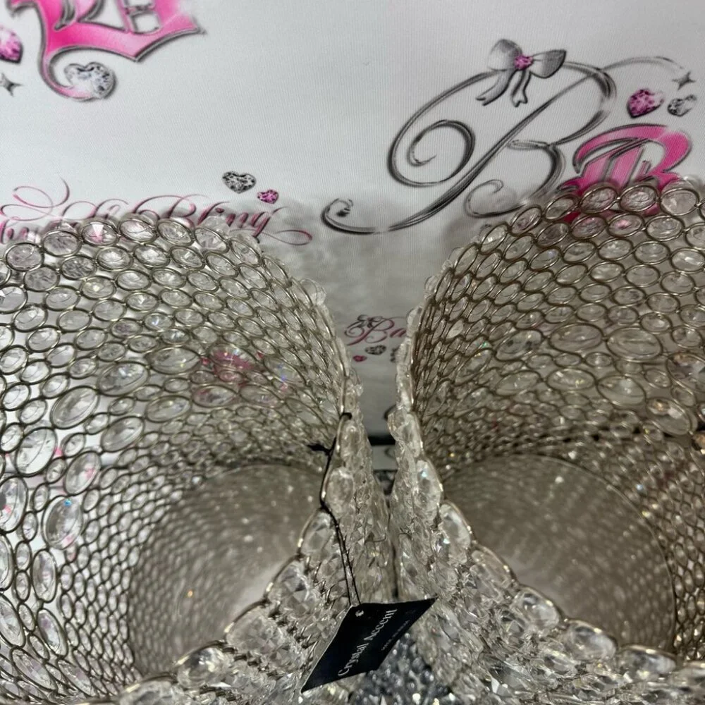 2 Crystal Embellished baskets / bins large rhinestone bling Candle Holders